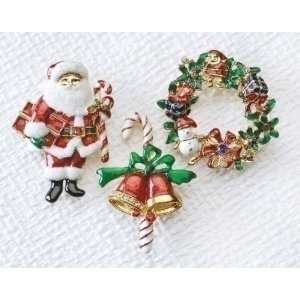   Holiday Bell / Wreath / Santa Claus Christmas Jewelry Pins 2.25 Home