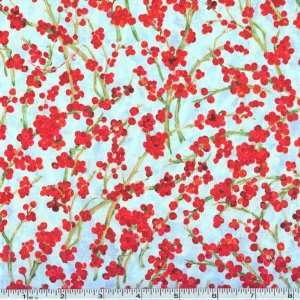   Flowers Berries Light Blue Fabric By The Yard Arts, Crafts & Sewing