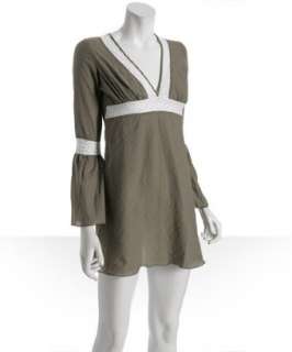 Debbie Katz olive cotton gauze lace detail v neck coverup   up 