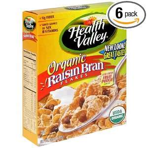Health Valley Flakes, Organic Raisin Bran, 13.5 Ounce Boxes (Pack of 6 