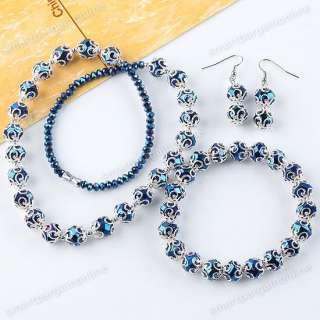   New Navy Blue Crystal Glass Beads Necklace Bracelet Earrings Jewelry