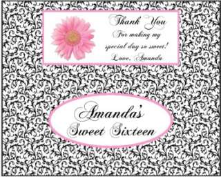 12 Personalized Sweet Sixteen Damask Candy Bar Wrappers  