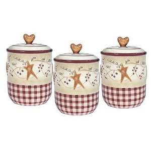   Country HEARTS & STARS kitchen CANISTER SET airtight 3