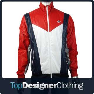Mens Nike Vintage Retro White Red Navy Nylon Track Suit Top Jacket 