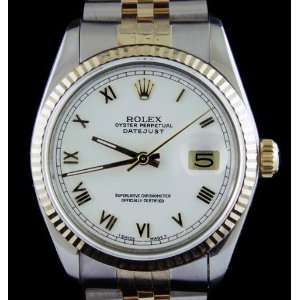  ROLEX MEN 18K/SS DATEJUST WHITE PEARL ROMAN QUICK SET 