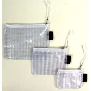  Set of Three Mesh Storage Plastic Bags with White Zipper 