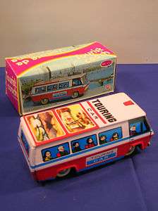 NIB Tourist Coach Tin Toy Touring Car~Vintage Tour Bus Vehicle~FREE 
