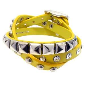  Yellow 3 Effect Stud Italian Calf Leather Wrap Bracelet Jewelry