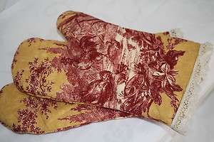   Petite Ferme Rooster Toile Fabric KITCHEN OVEN MITTS You Choose Color