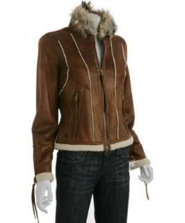 Marc New York brown faux shearling coyote trim zip jacket   up 