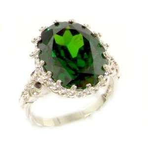 Luxury Solid White Gold Large 16x12mm Oval 12ct Synthetic Emerald Ring 