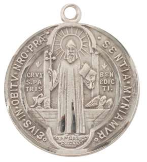 Sterling Silver Large Saint St Benedict Patron Medal  