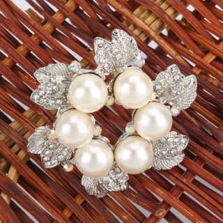   Flower shaped Style Rhinestone Imitation Pearl alloy Brooch Pin  