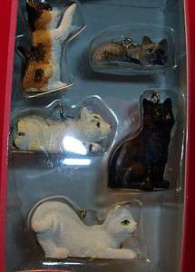 NIB Set (5) Merry Brite MINI CAT Holiday ORNAMENTS  