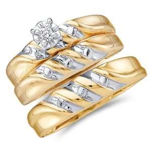 Diamond Engagement Rings Set Wedding Yellow Gold Men Ladies .07 carat 