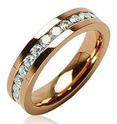 Steel Rose Gold Plated Clear CZ Eternity Ring Band Sz 7  