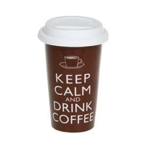 TRAVEL TAKEAWAY CERAMIC MUG KEEP CALM AND DRINK COFFEE  