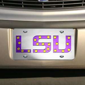   LSU Tigers Silver Polka Dot Mirrored License Plate