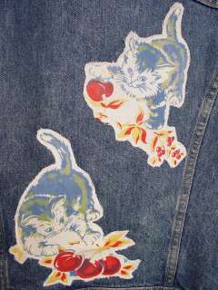 Vintage Denim Jacket Lee W/Vintage Cat Appliqué 44 Reg.  