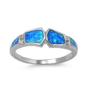  Sterling Silver Ring in Lab Opal   Blue Opal, Clear CZ   Ring 