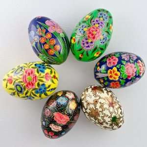  6 Hand Painted Flowers Easter Eggs