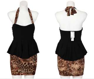 New Fashion Womens Dresses Halter Club Cocktail Party Leopard Splice 