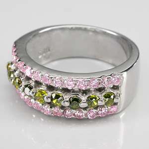 EXTREME GREEN PINK DIAMOND CUT SILVER 925 RING SAPPHIRE  