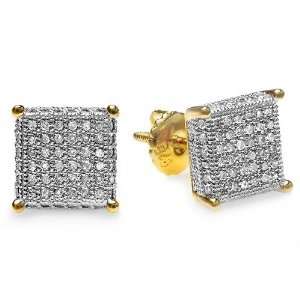  Silver Round Diamond Cube Dice Shaped Iced Micro Pave Stud Earrings 