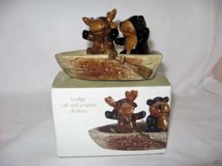 SonomaLODGE Moose & Bear Salt & Pepper Shakers with Row Boat Tray