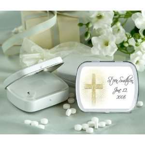 Baby Keepsake Starburst Cross Design Personalized Glossy White Hinged 
