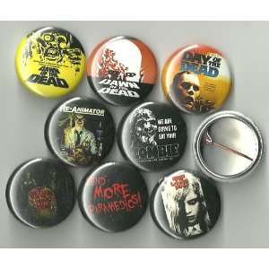    Zombie Movies Lot of 8 1 Pinback Buttons/Pins 