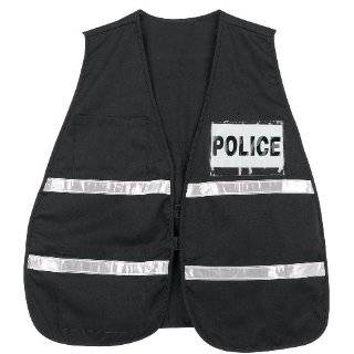   Safety Vests, Black with Silver Stripes and Clear Pocket, Police