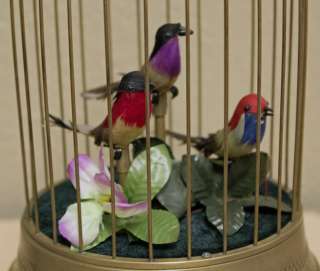 ANIMATED SINGING BIRD in a BRASS CAGE MUSIC BOX  