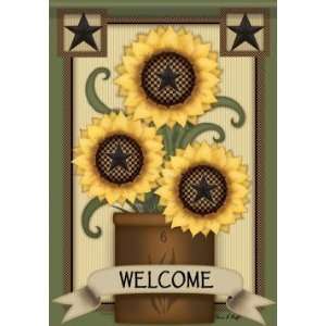  Primitive Welcome Country Sunflowers Star Double Sided 