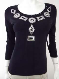 NWT $59 Womens black rayon jeweled sweater top dress Radzoli S  