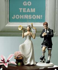 Soccer Player Groom & Cheering Bride Cake Topper  