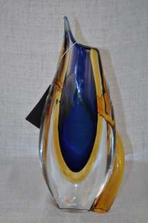 MURANO Art Glass Sommerso Blue/Amber Vase FORMIA New  