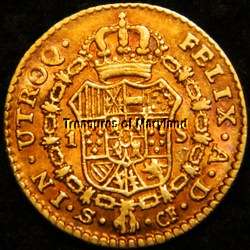 OLD US $2 GOLD COIN 1780 SPANISH COLONIAL 1 ESCUDO DOUBLOON 22K PURE 