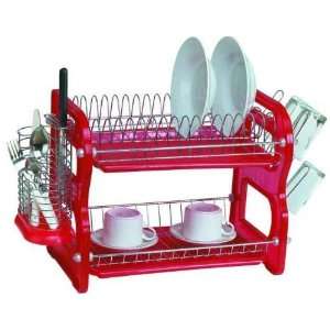  Euro Home 2 Tier Red Dish Rack