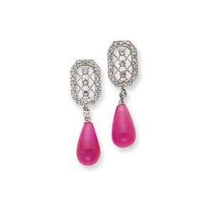    Red Stone And Clear CZ Earrings in Sterling Silver Jewelry