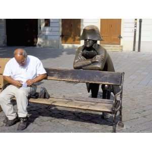 Man on Park Bench and Statue of Napoleon, Hlavne Square, Bratislava 