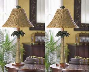 RATTAN STYLED PALM TREE TABLE LAMPS LAMP 25 1/2H  