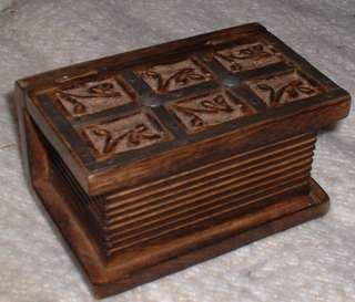 Vintage WOOD BOX CARVED chest METAL TACKS nails rustic  
