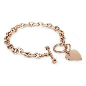  Stainless Steel Rose Gold Plated Heart Tag Bracelet 7.5 Jewelry