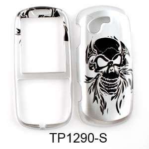 Samsung Gravity 3 T479 Transparent Design, Black Skull Tatoo on Silver 