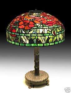 Tiffany Oriental Poppy Lamp, Museum Reproduction Bronze Base Leaded 