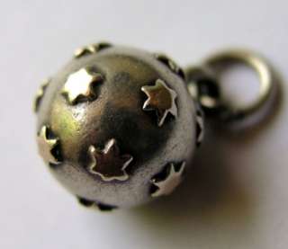   SILVER PUFFED REPOUSSE BALL w GOLD STARS FOB CHARM ~ Beautiful  