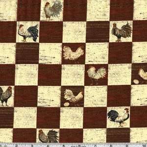 45 Wide Morning Serenade Rooster Checkerboard Multi Fabric By The 