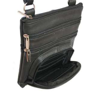 Genuine Leather Dark Black S houlder Round Pocket Cross Body Bag 