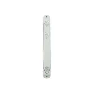   10 cm plastic mezuzah in white accented with silver 